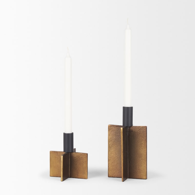Pia Antiqued Gold w/ Black Metal Taper Candleholder (Set of 2)