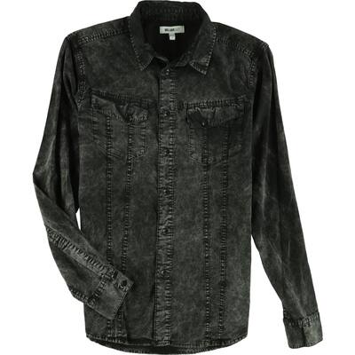 William Rast Mens LS Button Up Shirt, Black, Small