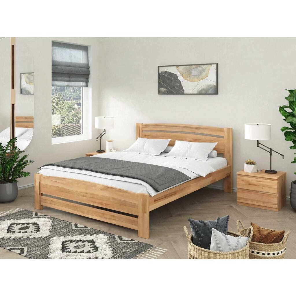 Wood Platform Bed Frame - Modern Design, Natural Oil Finish, Sturdy & Comfortable