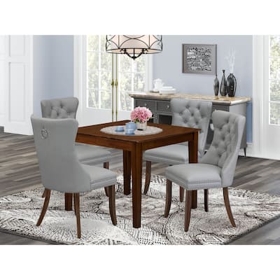 East West Furniture Dining Set Consists of a Square Kitchen Table and Parson Chairs, Antique Walnut (Pieces Options)