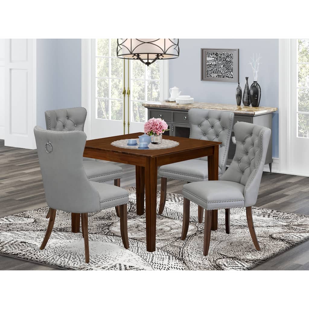 East West Furniture Dining Set Consists of a Square Kitchen Table and Parson Chairs, Antique Walnut (Pieces Options)