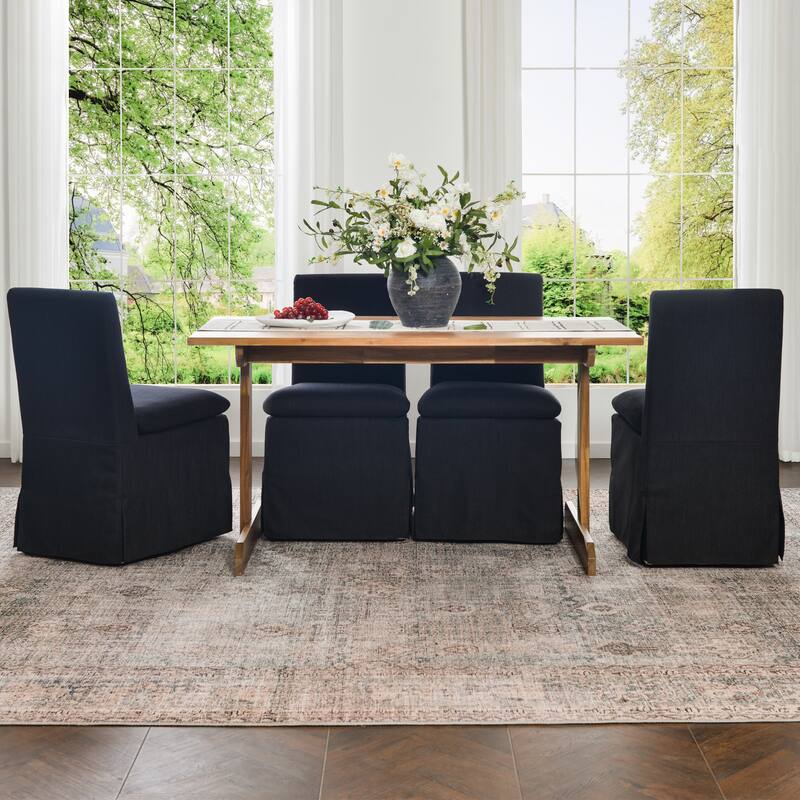 KINWELL Performance Fabric Slipcover Dining Chair Side Chair With Casters
