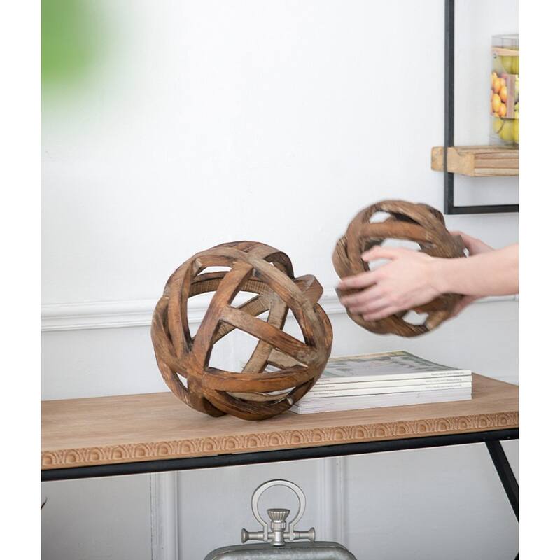 Rustic Style Carved Orb Decoration - 9.75" - Brown