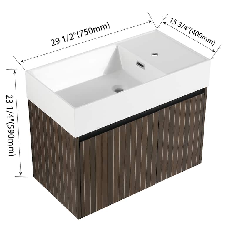 30 Inch Bathroom Cabinet With Sink,Soft Close Doors,Float Mounting Design, For Small Bathroom