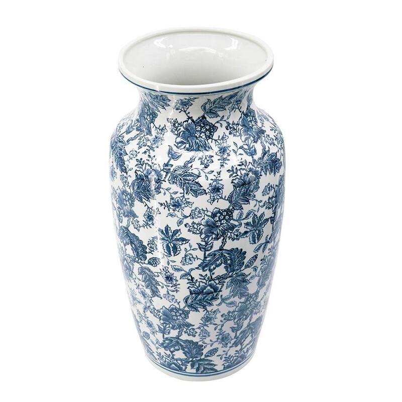 24" Blue And White Chinoiserie Porcelain Urn Table Vase - 11.80