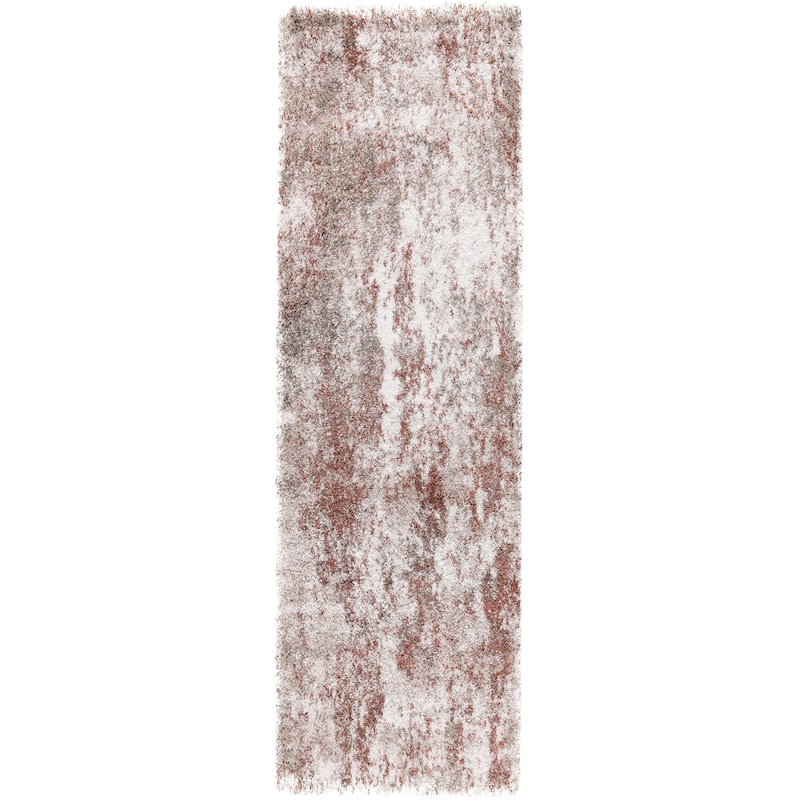 Noori Rug Lux Juno Abstract Modern 2-inch Thick Shag Rug - 2'6" x 8'0" - Rust/Ivory