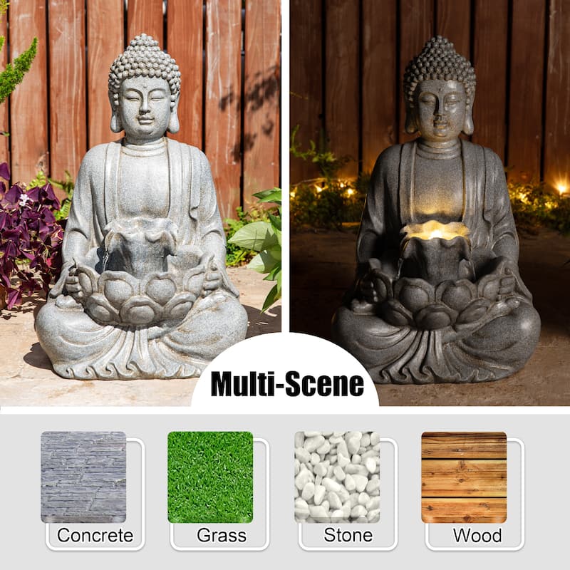 Glitzhome 23.25"H LED Lighted Buddha Statue Polyresin Outdoor Floor Fountain - 23.25"