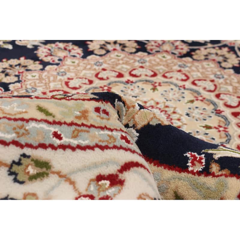 ECARPETGALLERY Hand-knotted Nain Dark Navy Silk, Wool Rug - 5'11 x 5'11