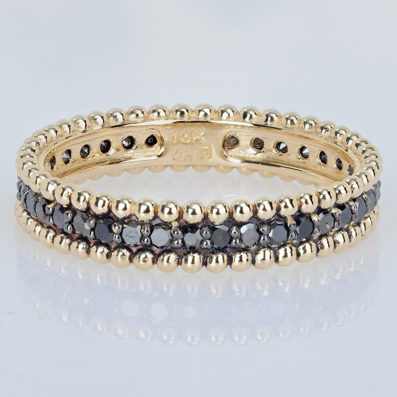 Miadora 3/5ct TDW Black Diamond Beaded Eternity Ring 14k Yellow Gold