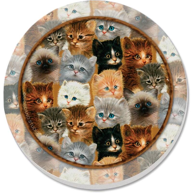Kittens 4 Pack Absorbent Stone Coasters with Protective Cork Backing Made in The USA Artistic Absorbent Easily Wipes Clean - Multi