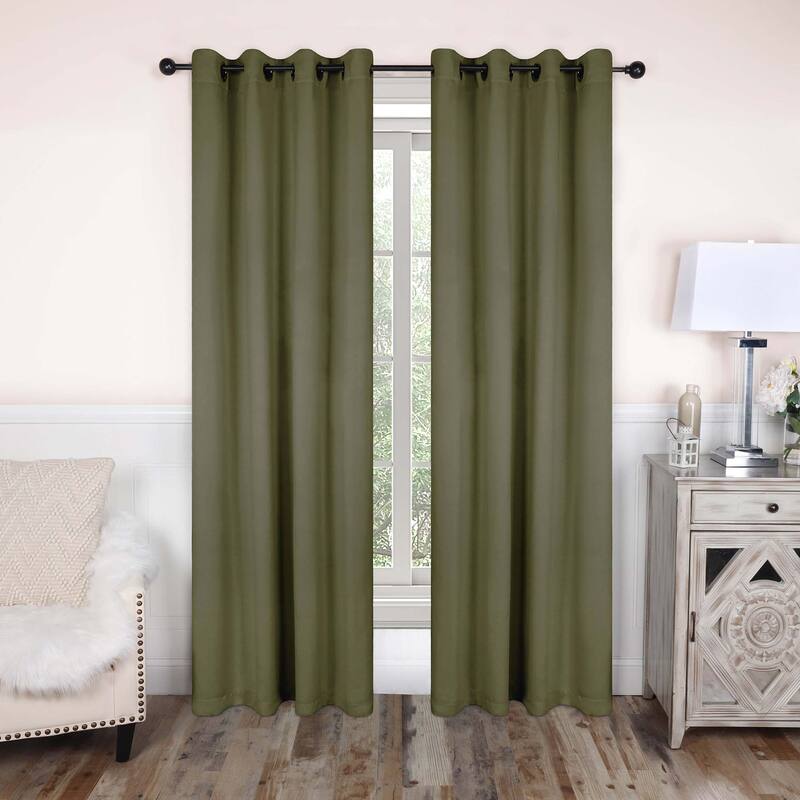 Superior Solid Machine Washable Room Darkening Grommet Curtains, Set of 2