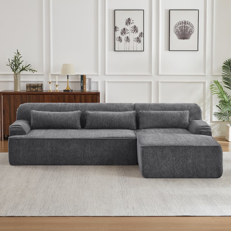 Floor Standing Chenille L-shape Chaise Sectional Sofa with Side Pocket