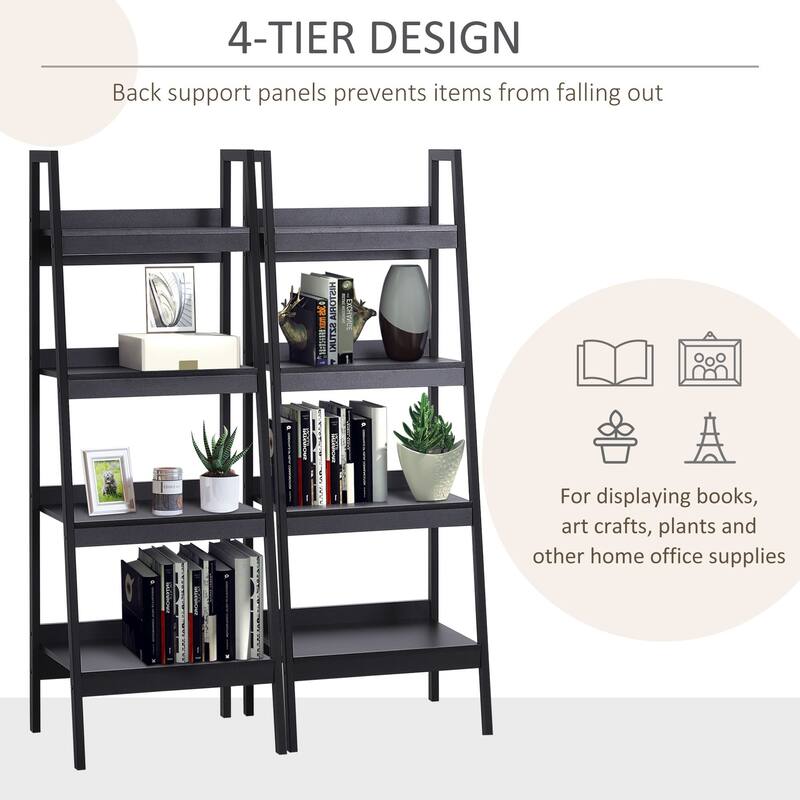 Set Of 2, Flower Plant Stand 4 Tier Ladder ShelF Bookcase, Multi-Use Display Rack, Storage Shelving Unit Display Stand