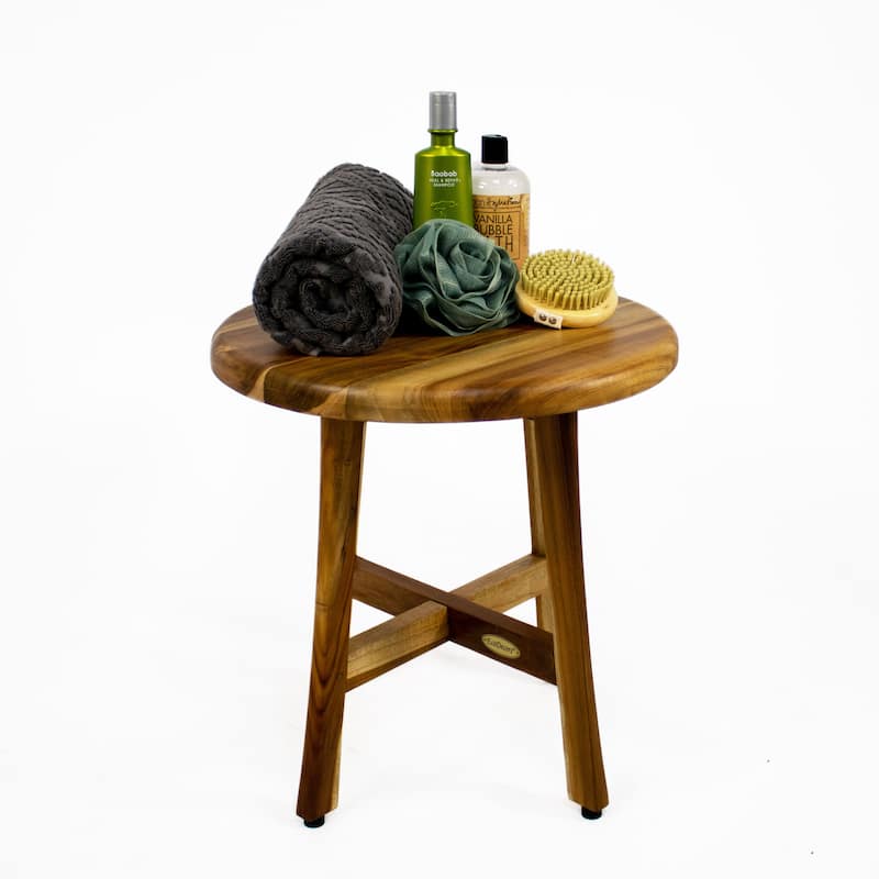 EcoDecors Shoji EarthyTeak 18" Teak Round Shower Stool - 17.5" W x 17.5" D x 18" H