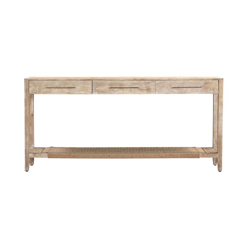 Whispen Coastal Wood and Jute Storage Console Table by Sevita - 72" L x 12" W x 34" H