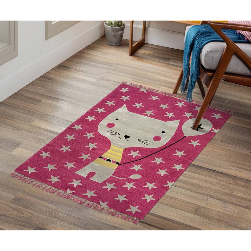 Pink Transitional Animal Children Tufted Area Rug - Elegant and Timeless Design