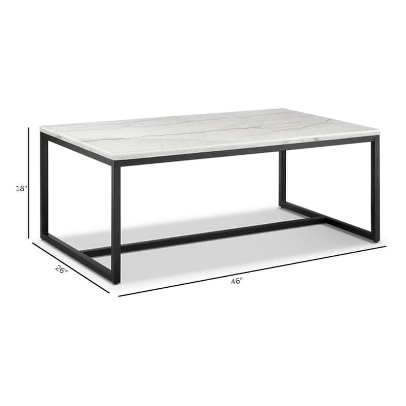 Magnussen Home Torin White Marble and Matte Black Rectangular Cocktail Table - 46''W x 26''D x 18''H