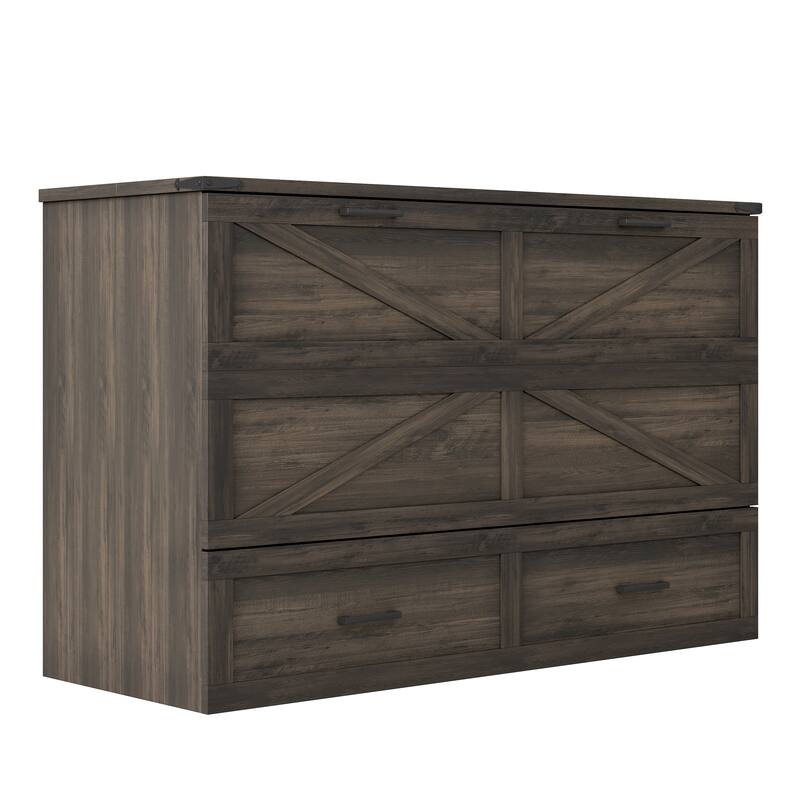 Full/Queen Size Pull Out Murphy Bed Frame, Wood Foldable Platform Cabinet Bed with Charging Station and Large Storage Drawers