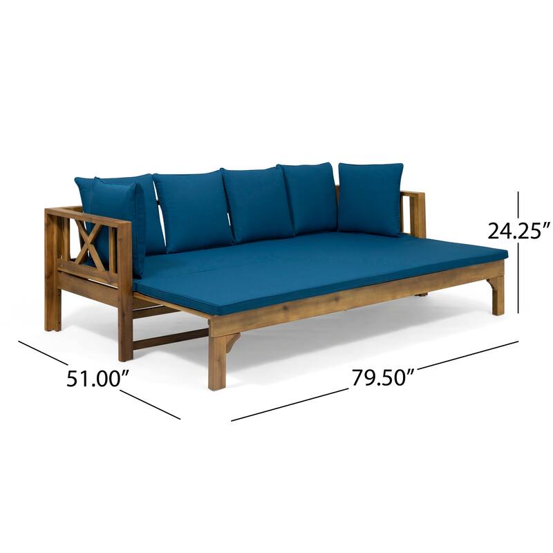 Long Beach Outdoor Extendable Acacia Wood Daybed Sofa by Christopher Knight Home