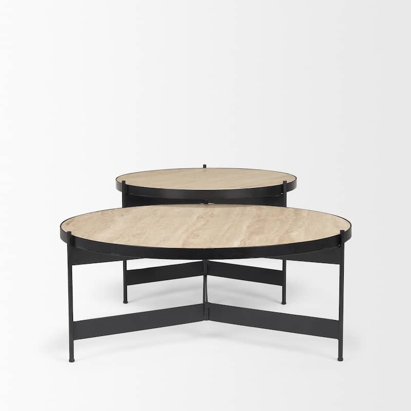 Wade Travertine Marble w/ Matte Black Metal Coffee Tables