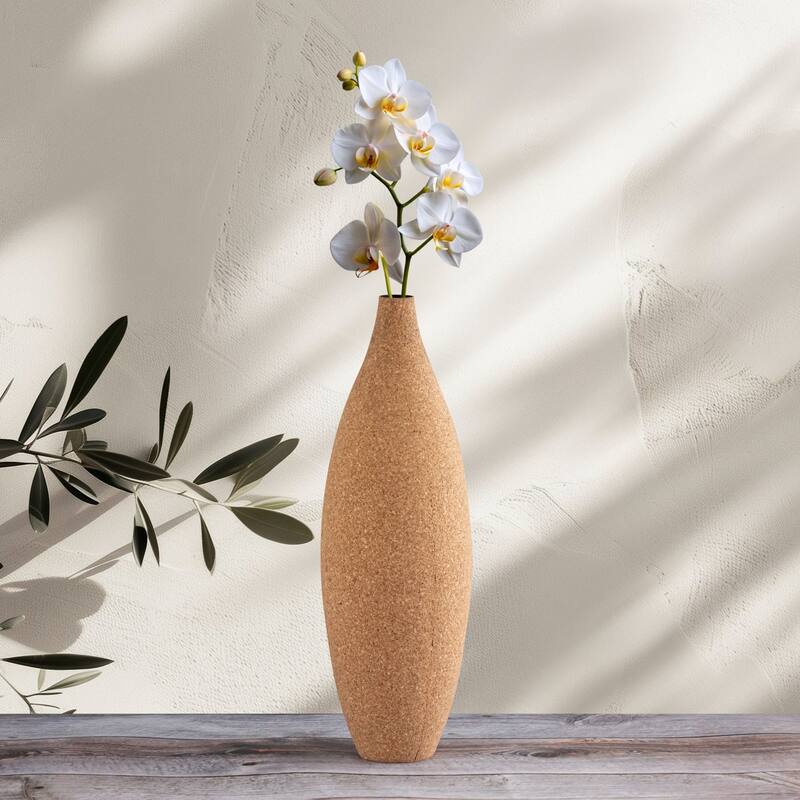 Large Bottle Shaped Cork Wrapped Flower Vase - 18.75" - Beige