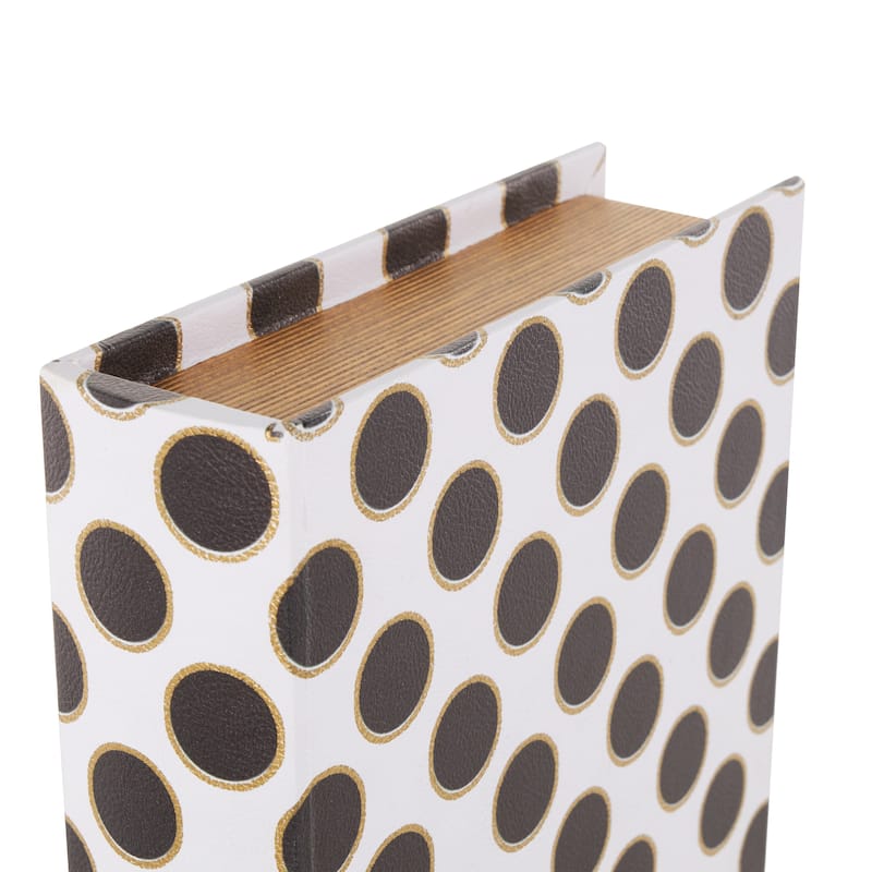 Faux Leather Polka Dot Faux Book Storage Box with Black and Metallic Gold Accents - Set of 3 White - Roche River Decor