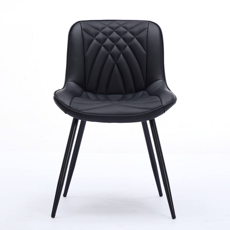 Leather Upholstered Dining Chair Set of 2 Kitchen Side Chair with Metal Legs, Armless Lounge Chair with Curved Back