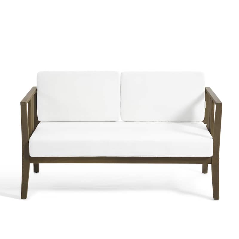 Casual Teak Wood Outdoor Patio Loveseat with Cushions