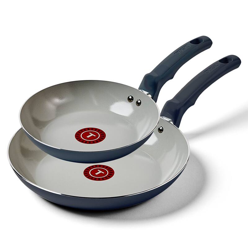 T-fal Essentials Ceramic Non-Stick Cookware, 2 Piece Frypan Set, 8 inch and 10.5 inch, Midnight Blue - Midnight Blue
