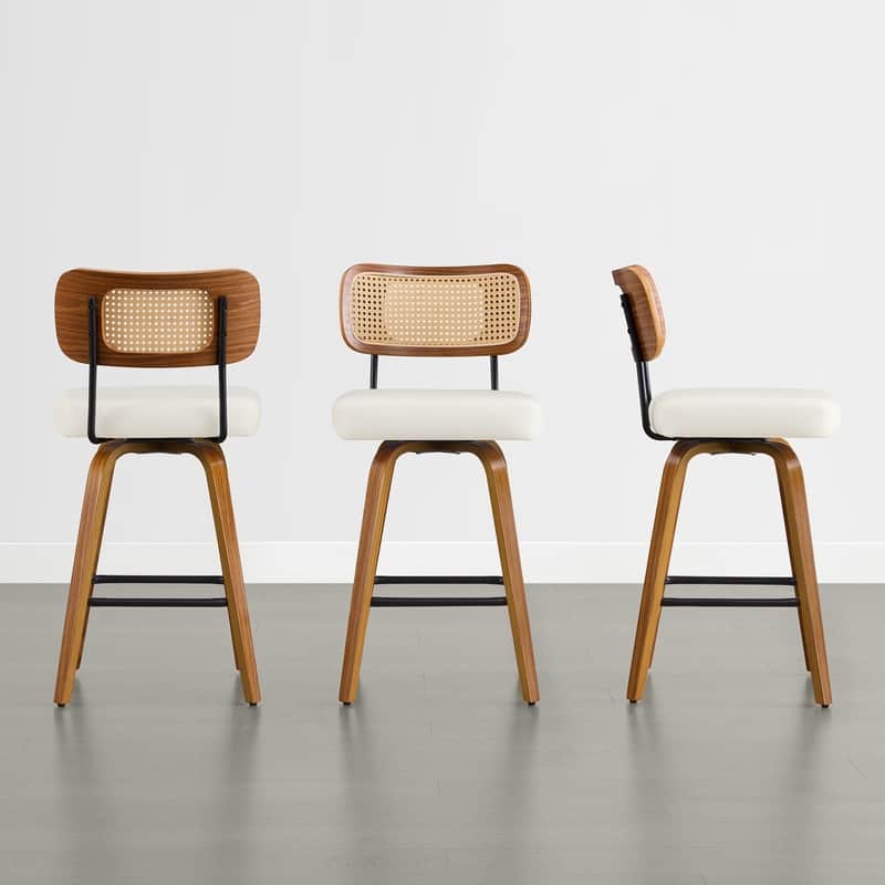 Spruce & Spring 26" Swivel Bar Stool with Bentwood Back or PE Rattan Back