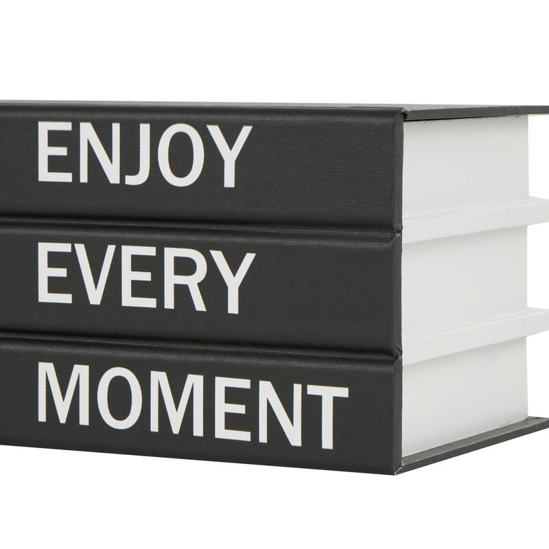 White or Black Canvas Faux Storage Book Box with Gold or White Enjoy, Every, Moment Text (Set of 2)