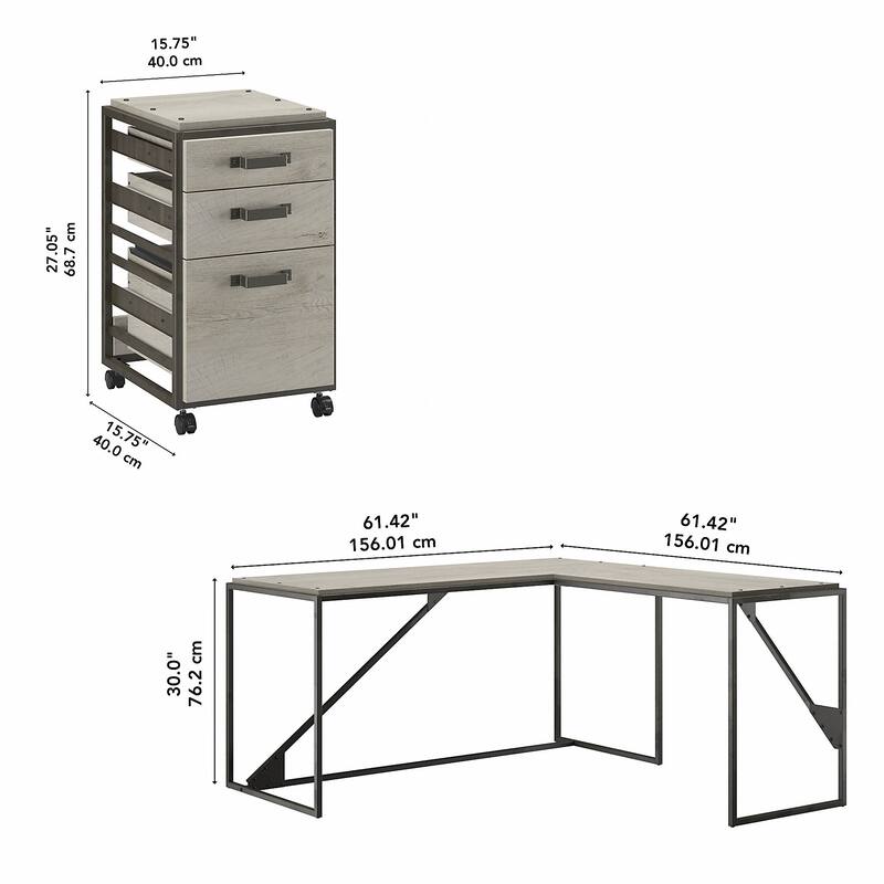 Refinery 62W L Shaped Industrial Desk with Drawers by Bush Furniture