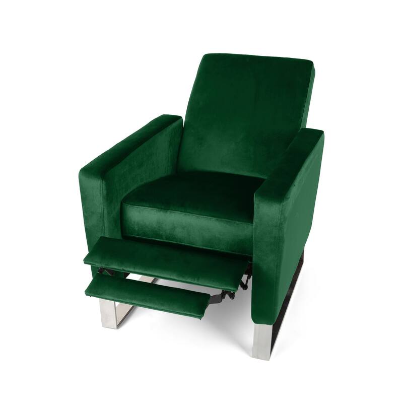 Reki Recliner Chair, Manual Push Back, Stainless Steel, Green Velvet