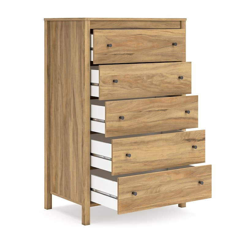 Maci Tall Dresser Chest, 5 Drawers, Natural Brown Wood Finish, 50 Inch