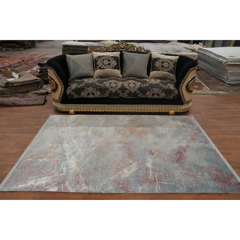 Machine Made Oriental Polyester Carpet Modern Abstract Greys & Charcoal Abstract Area Rug - 7' 5'' X 5' 2''