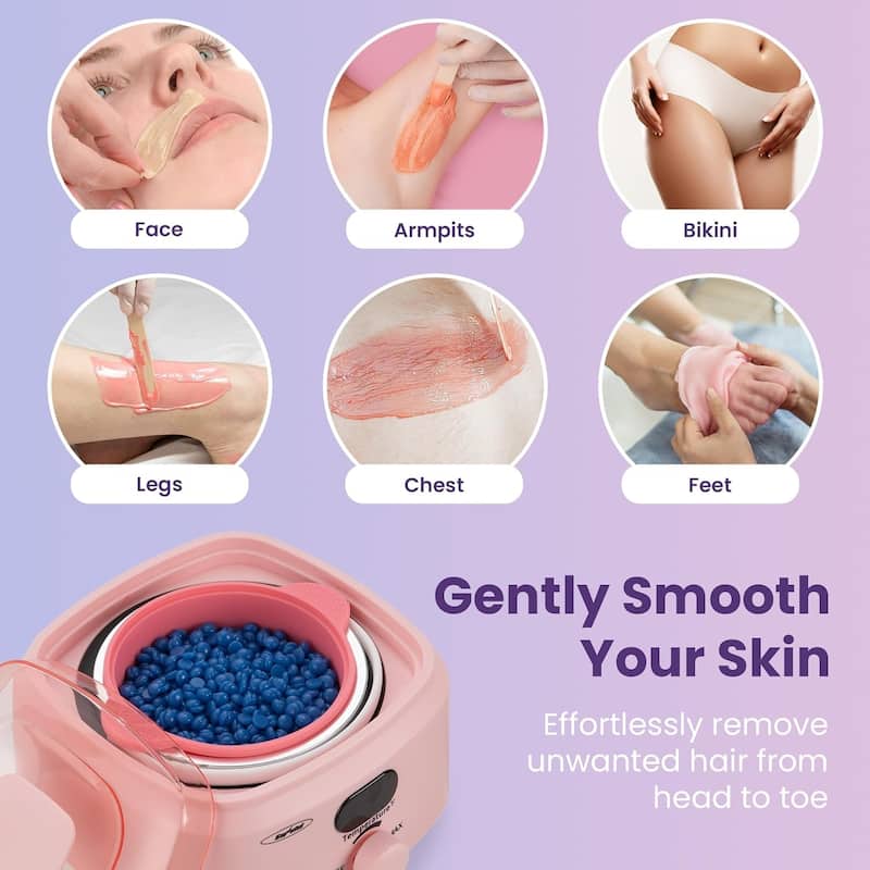 Brazilian Wax Warmer Kit with 5 Hard Wax Beads & Digital Display - For Full Body, Face, Bikini, Sensitive Skin