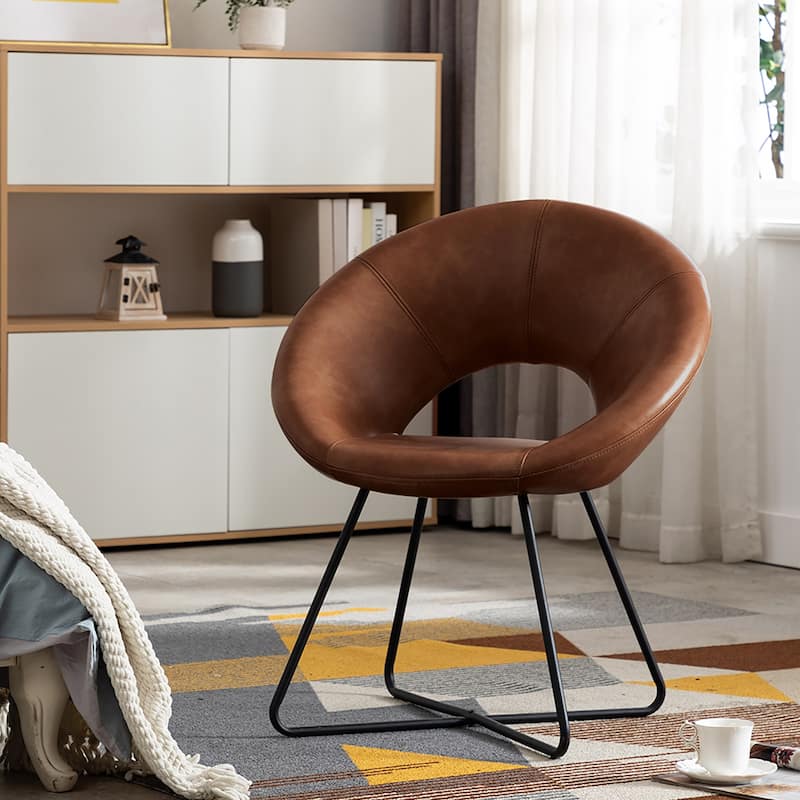 Modern Faux Leather Upholstered Accent Chair Vanity Leisure Chair