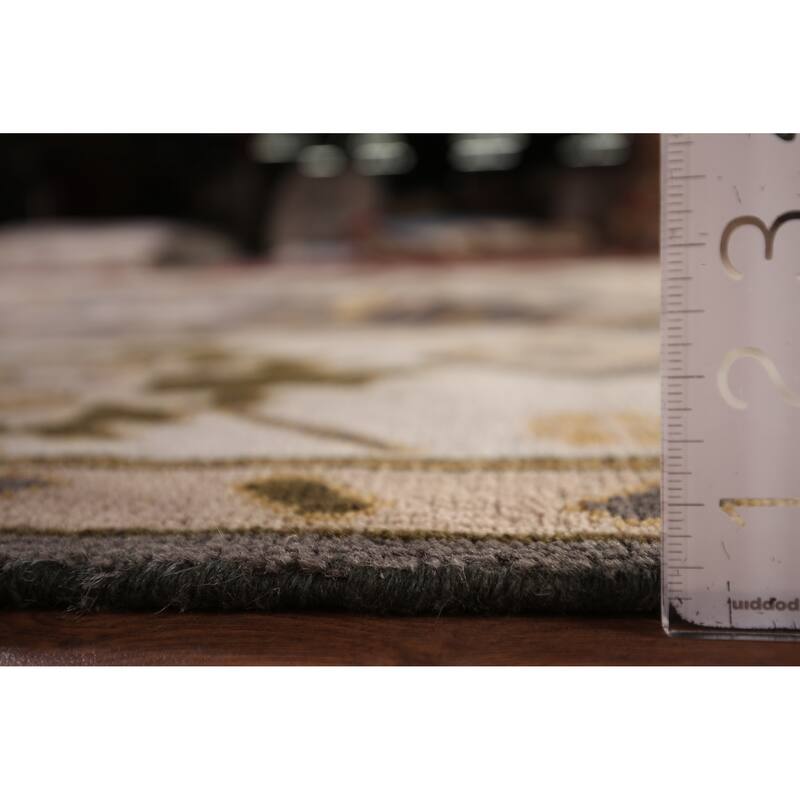 Dark Gray & Ivory Oushak Oriental Area Rug Hand-Knotted Wool Carpet - 9'2" x 11'7"