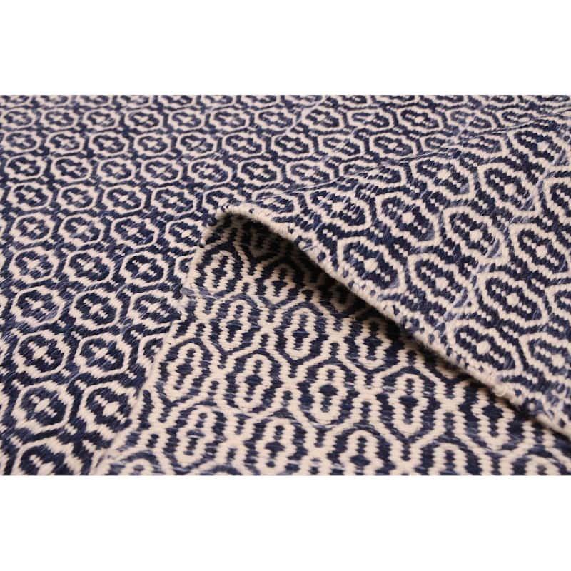 ECARPETGALLERY Flat-Weave Nevada Navy Wool Kilim - 5'1 x 7'4