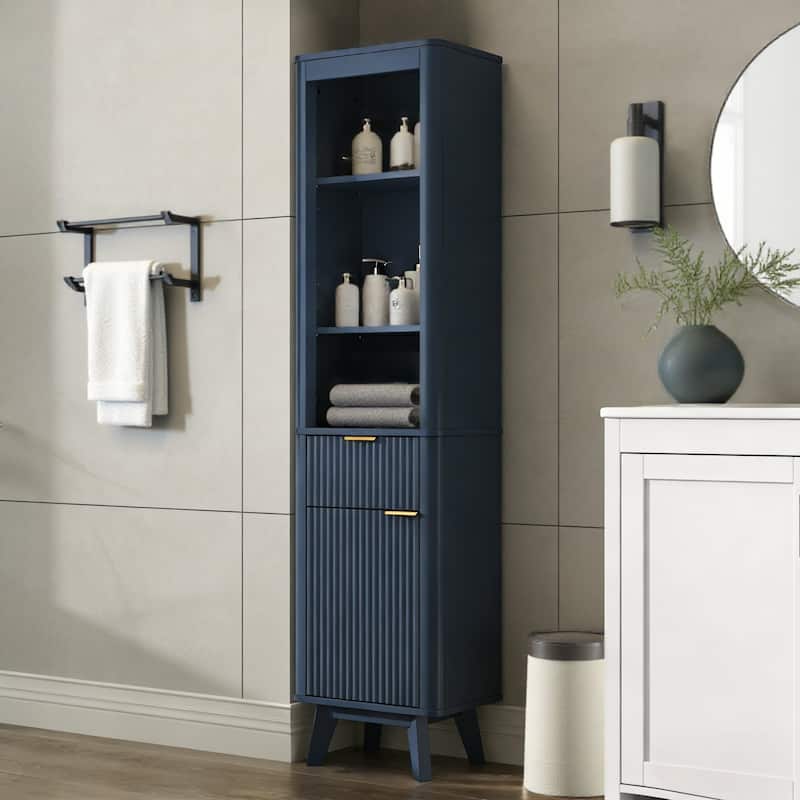 68" H Tall Bathroom Storage Cabinet with Adjustable Shelves and One Drawer & Door, Storage Cabinet for Bathroom, Living Room - Blue