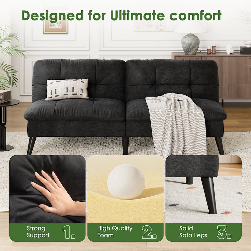 60'' Velvet Futon Sofa Bed with Adjustable Backrest.