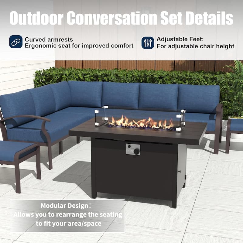Kullavik Aluminum Corner Sofa Set, Patio Outdoor Sectional Sofa Set with Armrests and Footrests