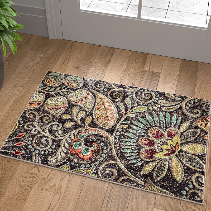 Caprice Mid-Century Modern Floral Indoor Area Rug - 2' x 3' - Brown