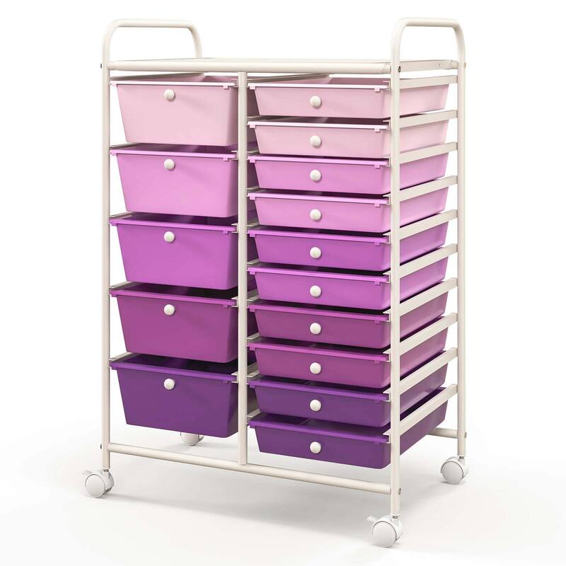 Costway 15 Drawer Rolling Storage Cart Tools Scrapbook Paper Office - See Details