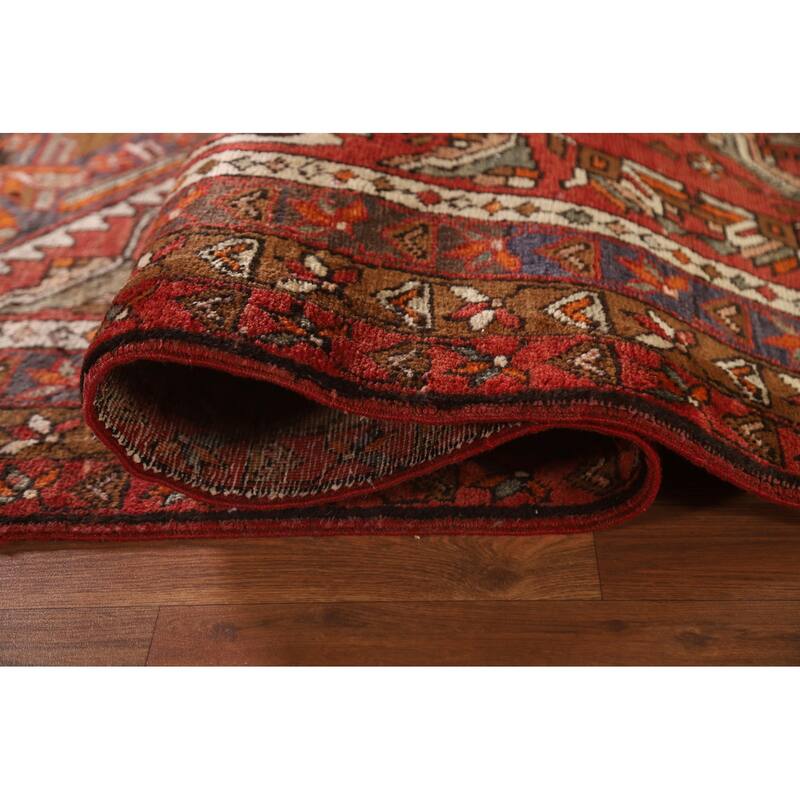 Heriz Persian Vintage Runner Rug Hand-knotted Red Wool Carpet - 3'11"x 11'10"