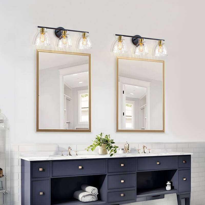 Starsky 3-Lights Modern Dimmable Hammered Glass Bathroom Vanity Light