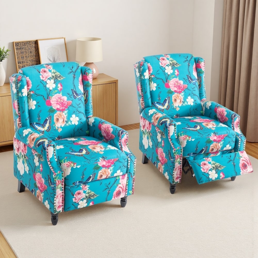 UIXE 2 Set Roderich Farmhouse Floral Print Push Back Recliner Chair