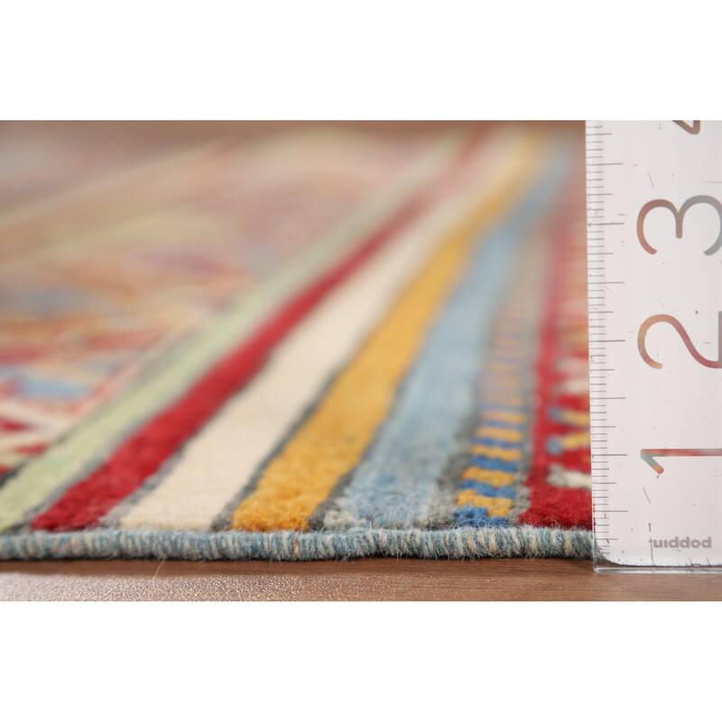 Striped Kazak Oriental Accent Rug Handmade Wool Carpet - 4'2" x 6'0"