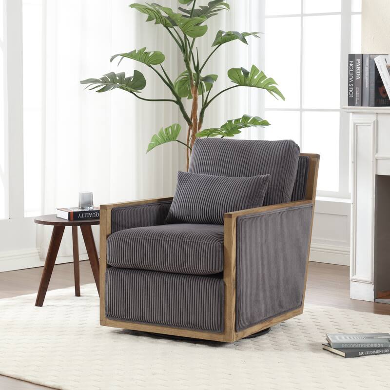 Corduroy Barrel Chair, High Back Comfy Accent Sofa Chair 360 Degree Swivel Barrel Arm Chairs, Leisure Arm Chair for Living Room