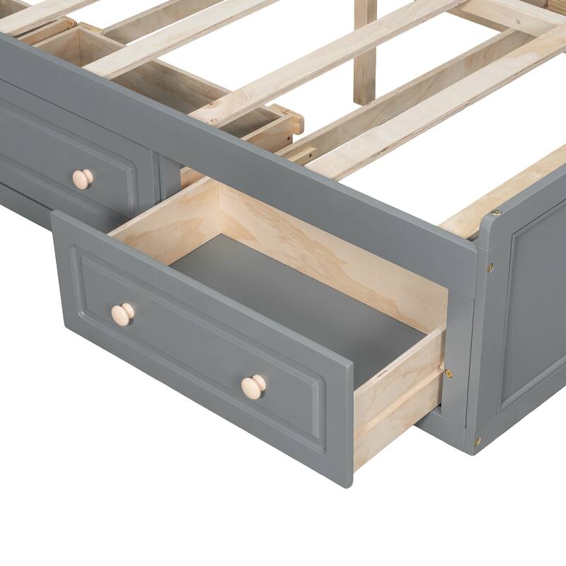Roomfitters Queen Size Wood Platform Bed with 6 Storage Drawers, Solid Pine